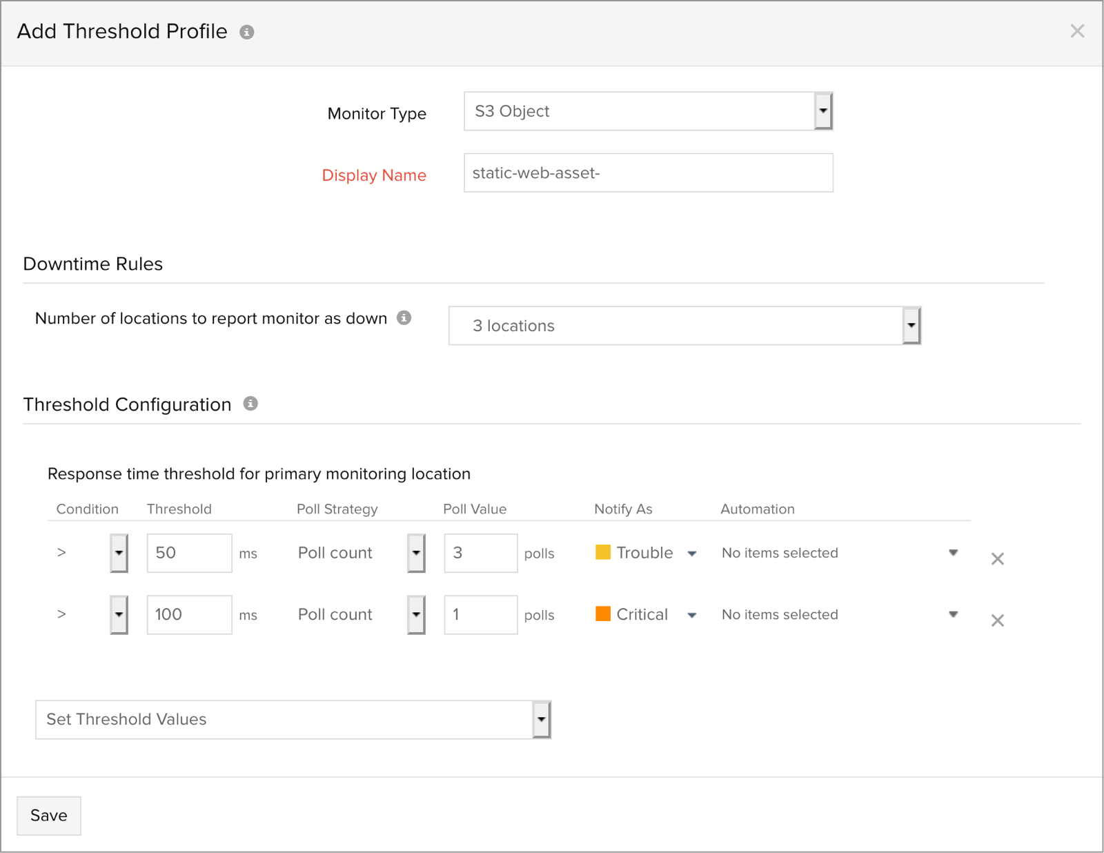 Set up thresholds to monitor S3 object endpoint health and response time