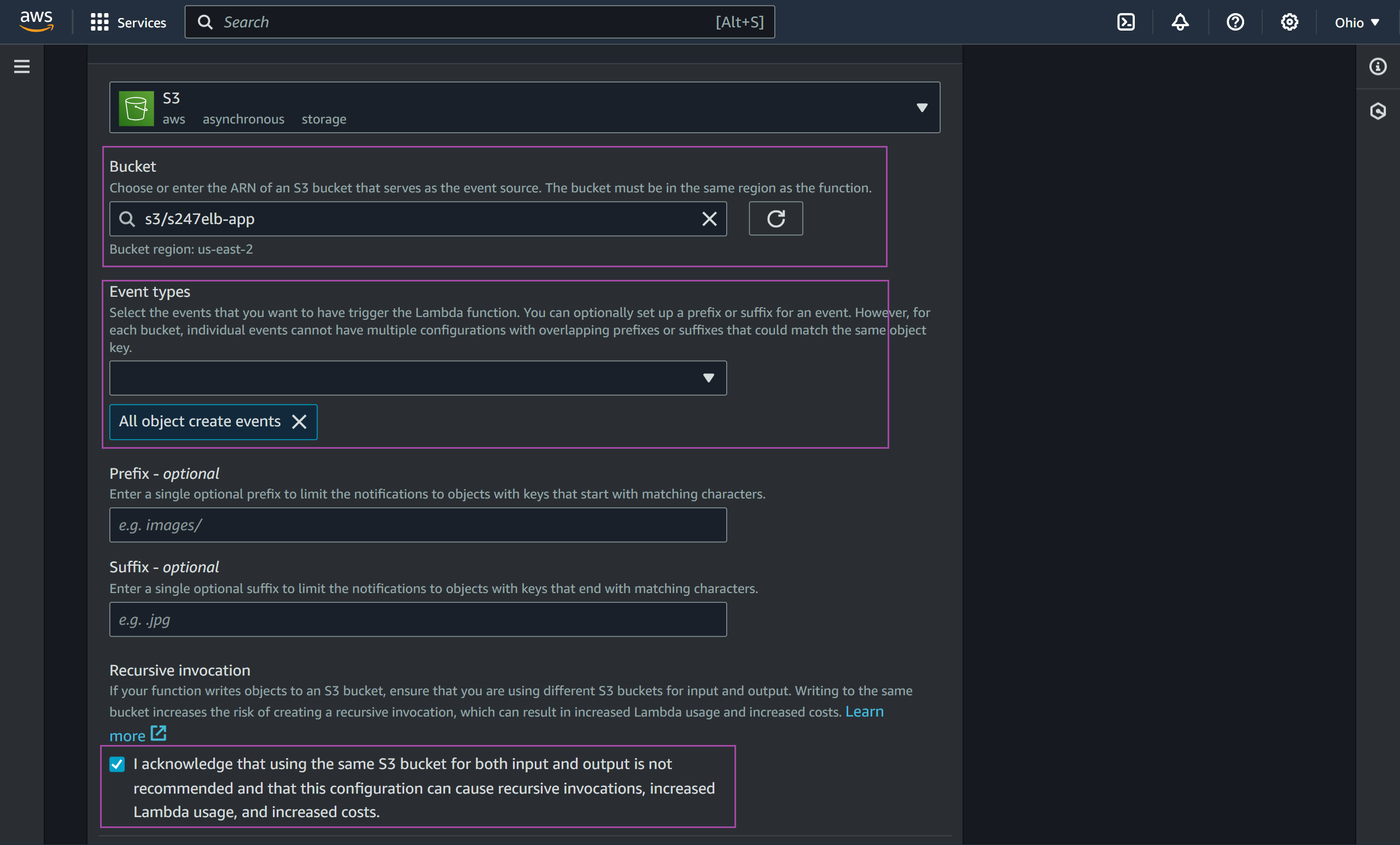 AWS configure trigger