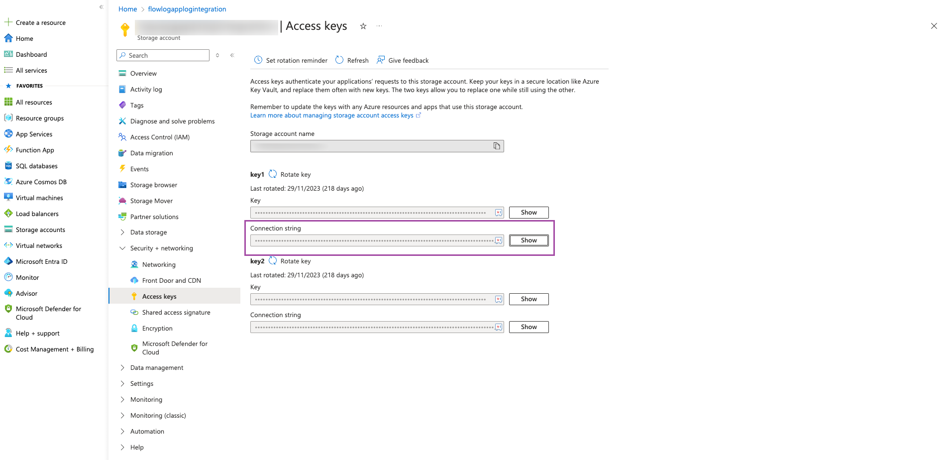 Azure NSG blob connection string