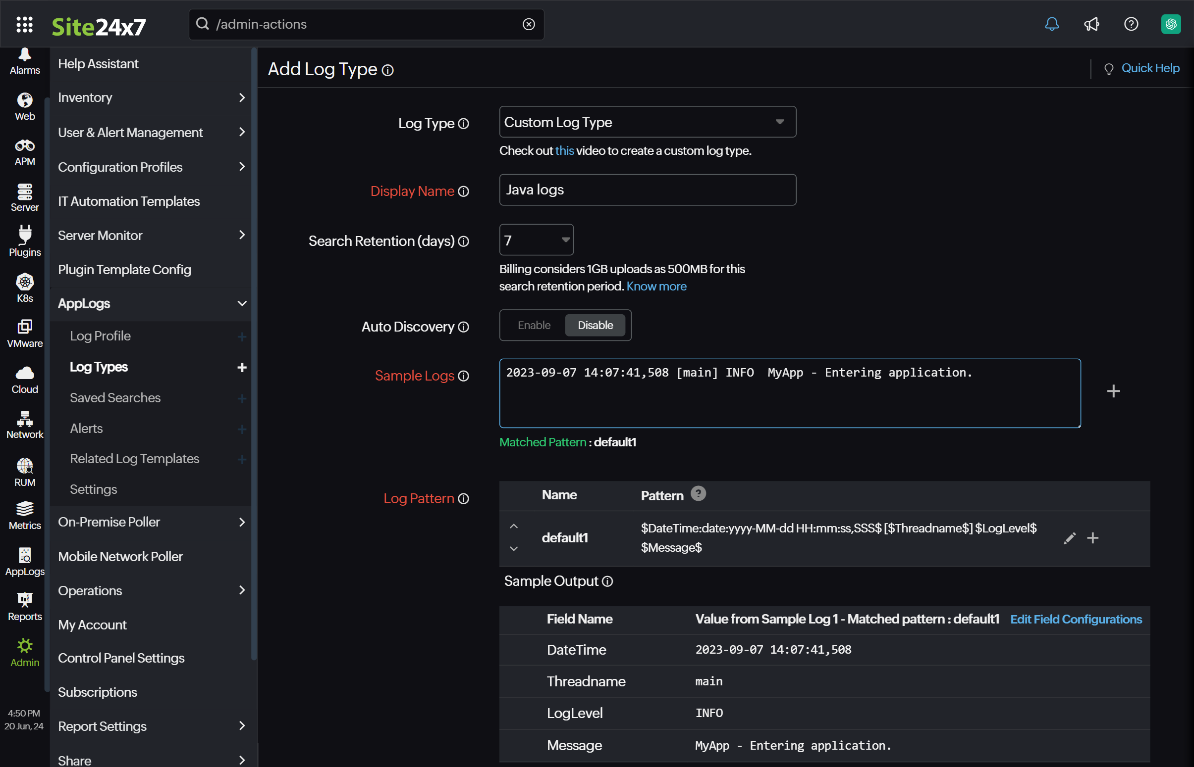 AWS custom application logs