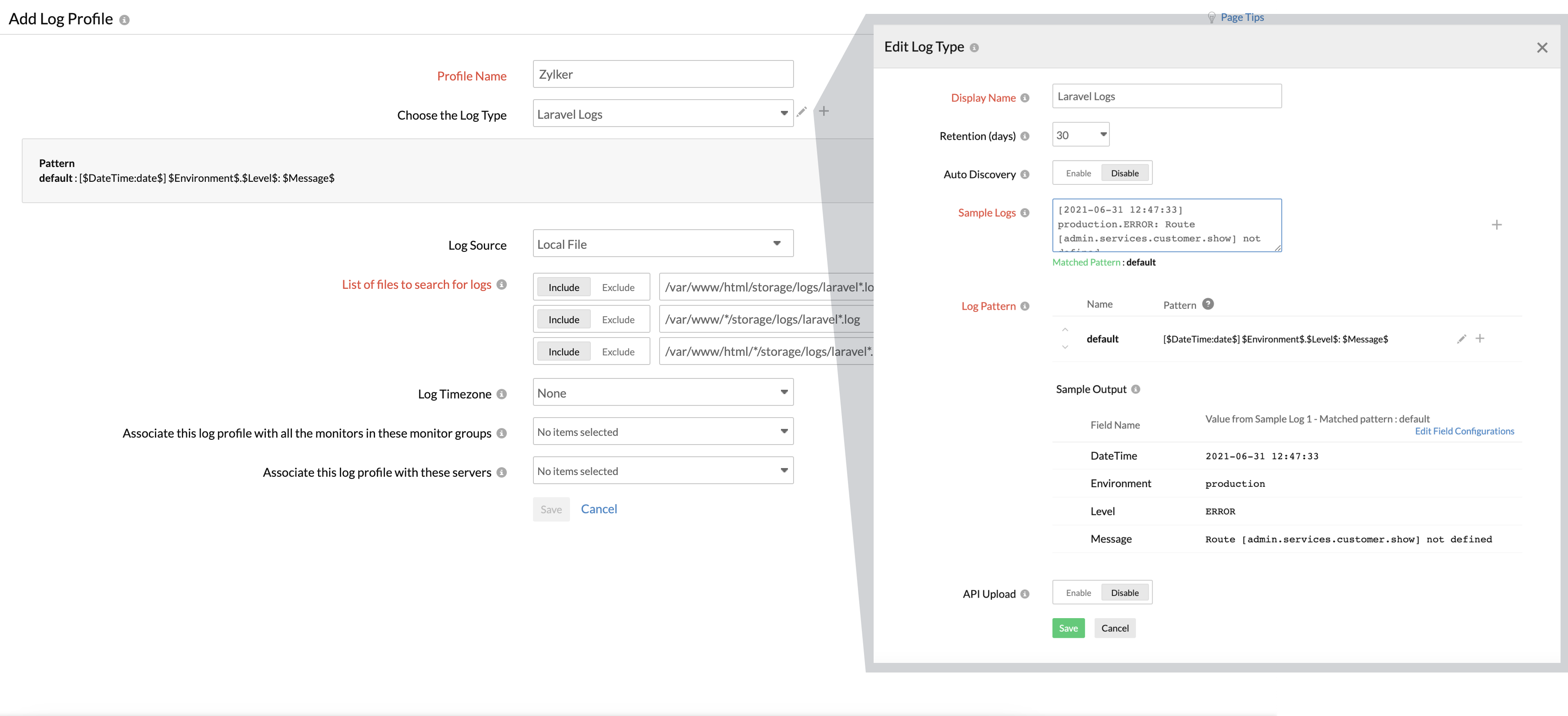 Laravel log profile