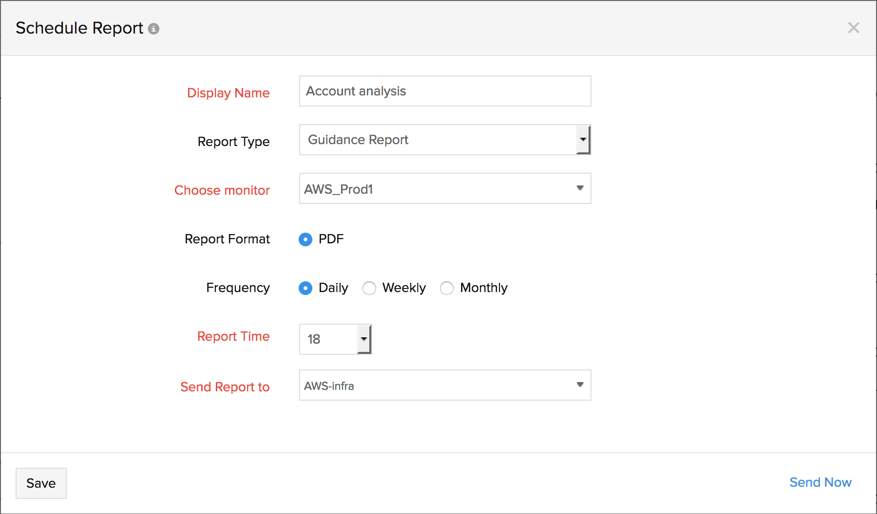 Schedule frequency and time for guidance report generation