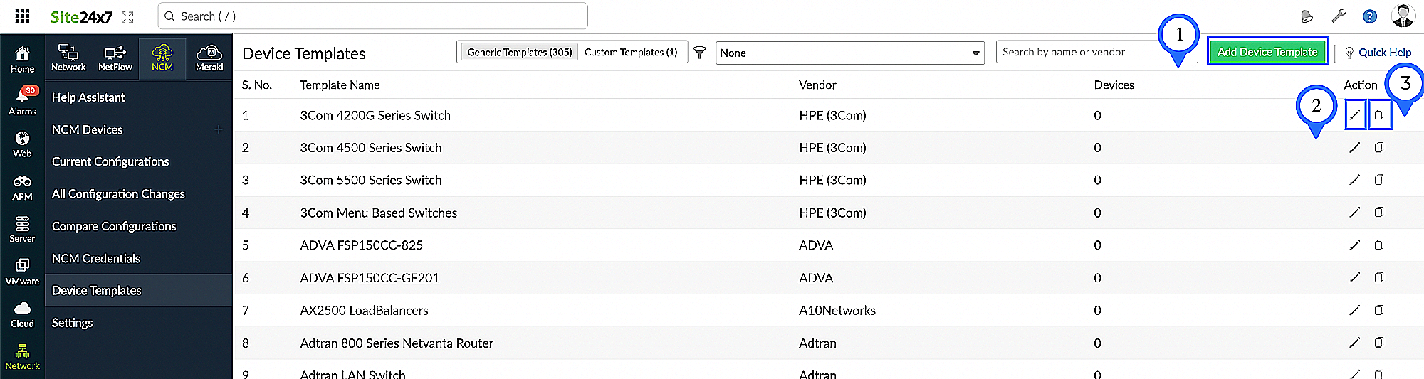 Viewing NCM device templates